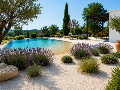 Jardín mediterráneo con grava: la solución más bonita y sostenible.