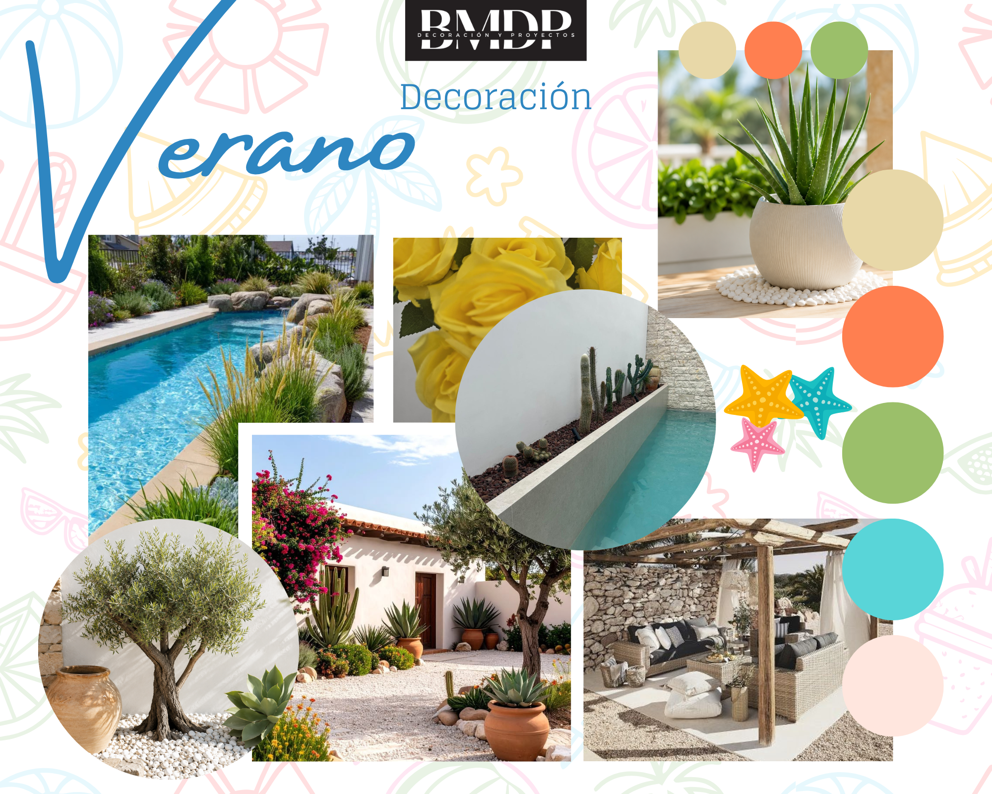 Inspiración para jardines y terrazas de verano con piedra decorativa, plantas, macetas y materiales naturales de BMDP.